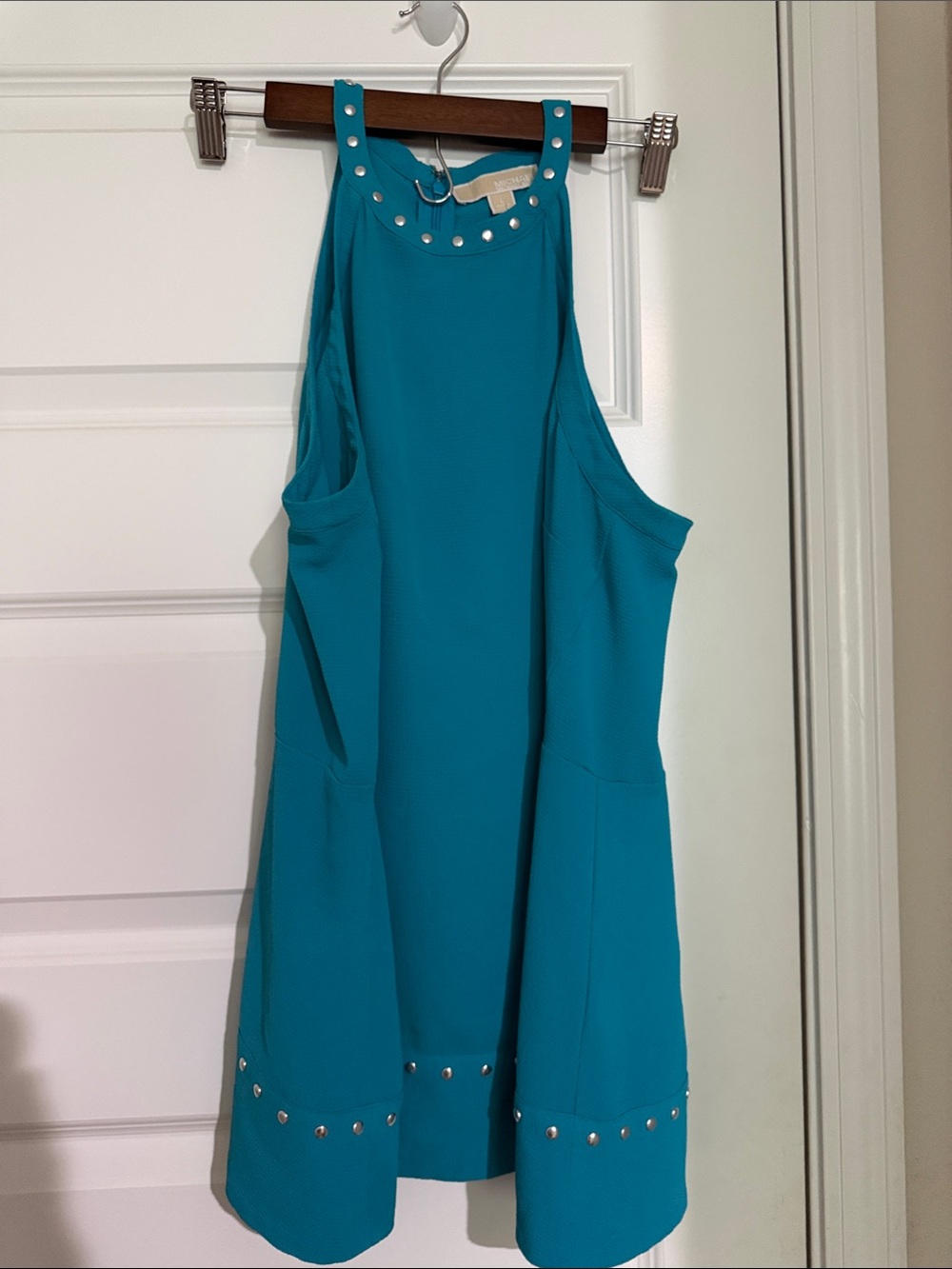 Michael Kors Teal Stud-Trim Halter Dress Top